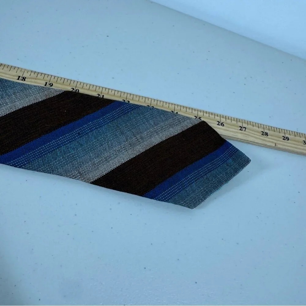 Madawaska Weavers Wool Striped Brown and Blue Men's Tie Vintage Handmade Canada